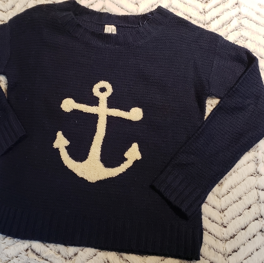 Navy Anchor Sweater, Pink Owl, Small